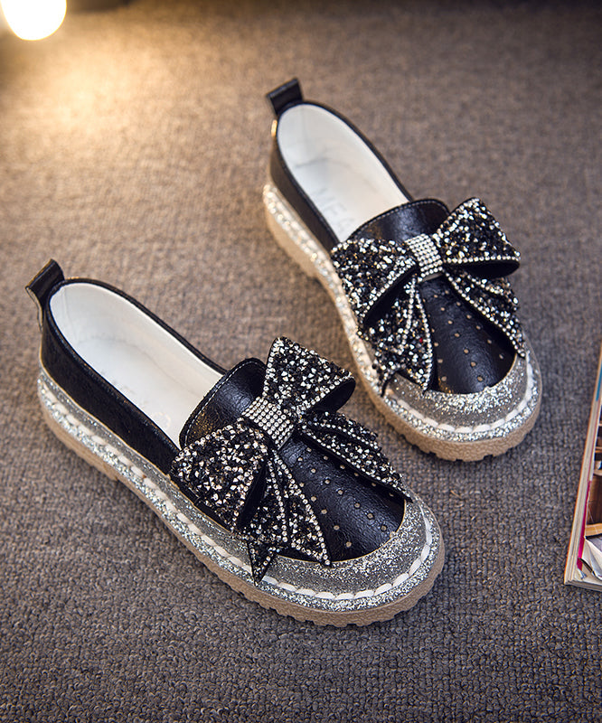 Loafers Splicing Fashion Red Bow Penny Zircon