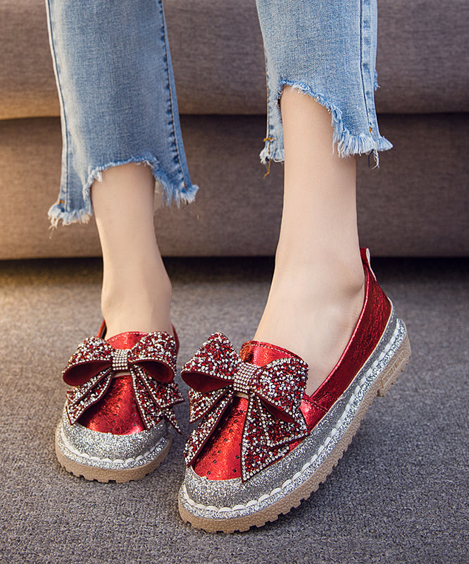Loafers Splicing Fashion Red Bow Penny Zircon