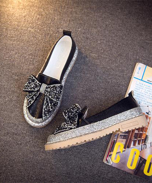 Loafers Splicing Fashion Red Bow Penny Zircon