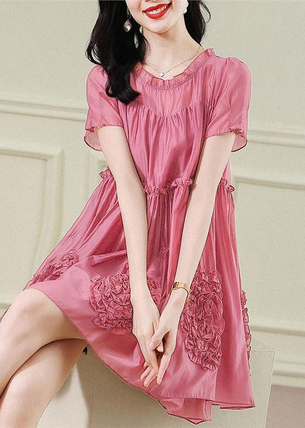 Short Fashion Floral Sleev Chiffon Red Mid Ruffled Dresses