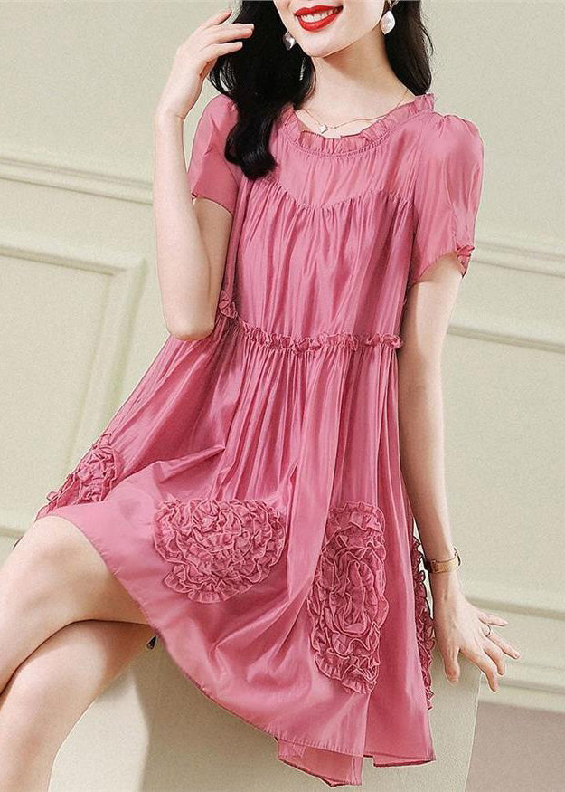 Short Fashion Floral Sleev Chiffon Red Mid Ruffled Dresses