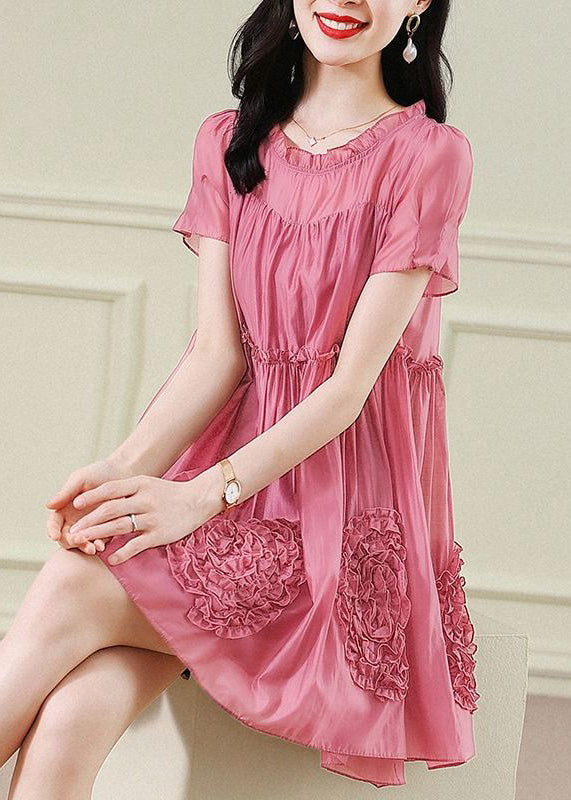 Short Fashion Floral Sleev Chiffon Red Mid Ruffled Dresses