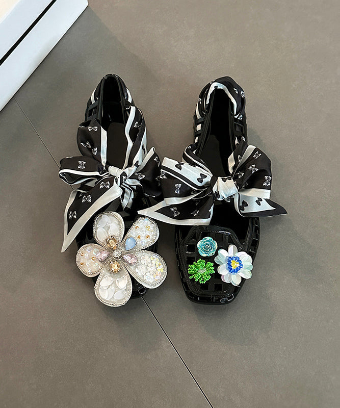 Flats Out Flower Hollow Shoes Fashion Red Square Toe