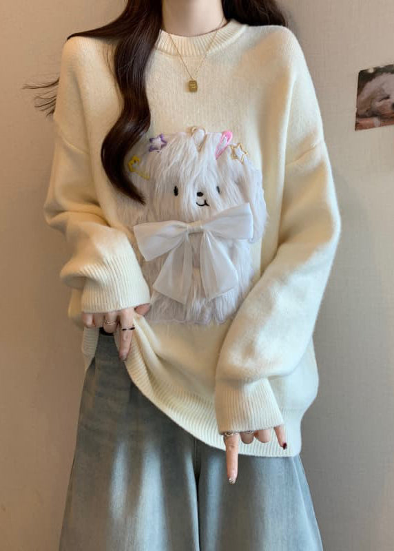 Fashion Red O Neck Dogs Loose Knit Sweaters Spring TN032