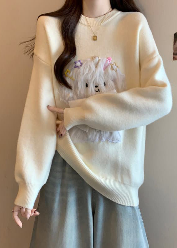 Fashion Red O Neck Dogs Loose Knit Sweaters Spring TN032