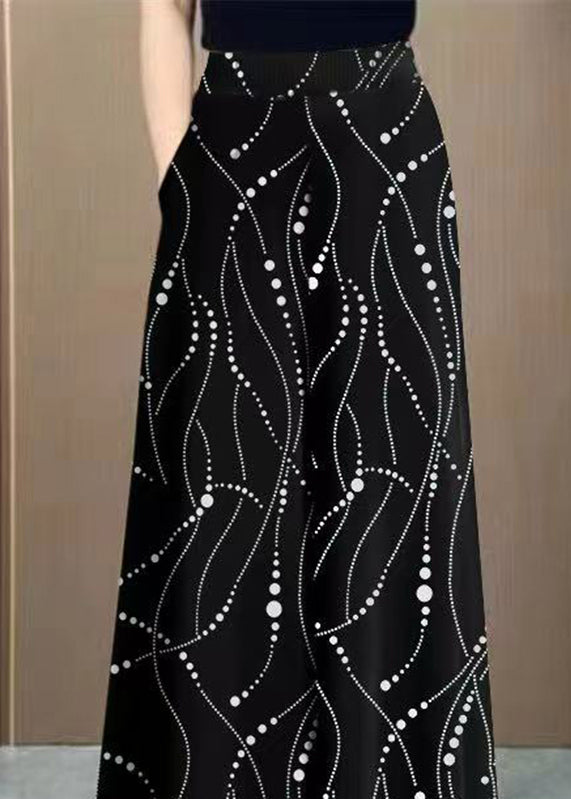 Waist Print Fashion Red Wide Draping Pants Silk High Ice Leg