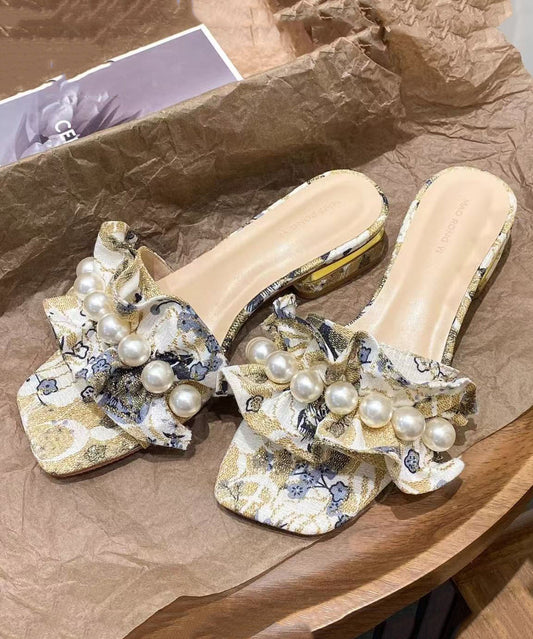 Pearl Chunky Ruffled Peep Slide Toe Sandals Fashion