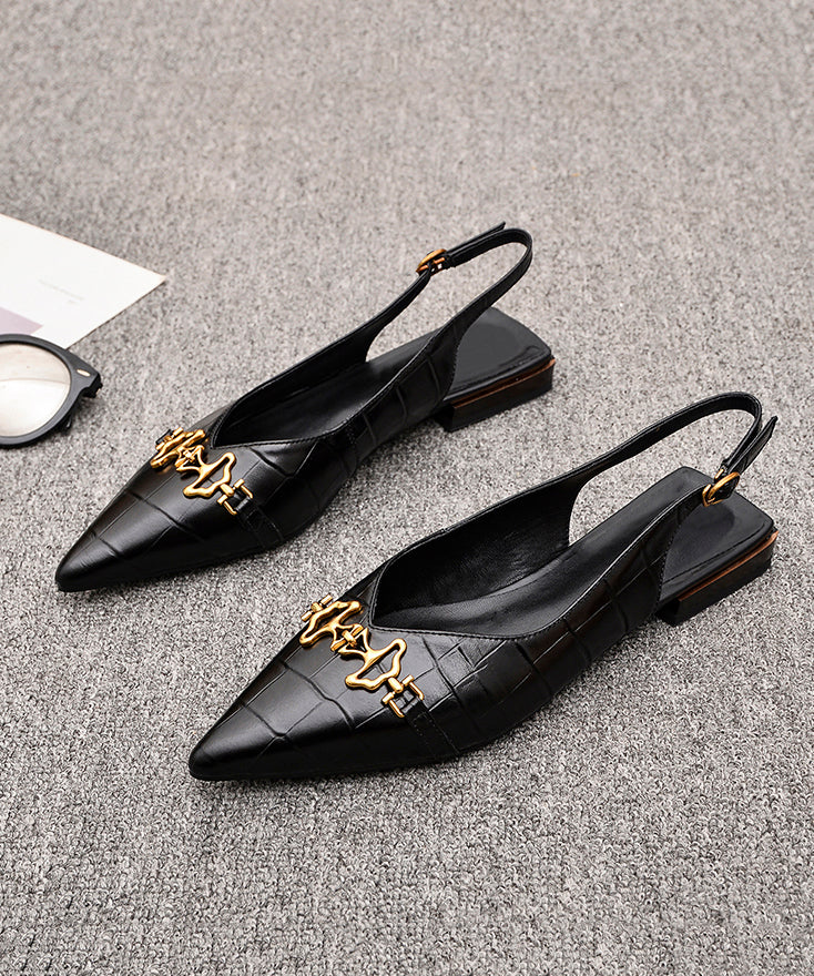 Black Fashion Cowhide Sandals Leather Splicing Sequined Pointed