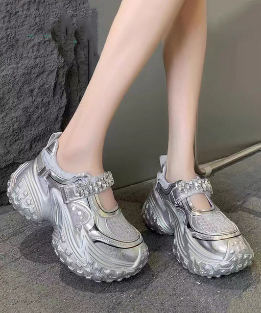 Fashion Silver Platform Sequins Zircon Breathable Mesh Sport Shoes QK054