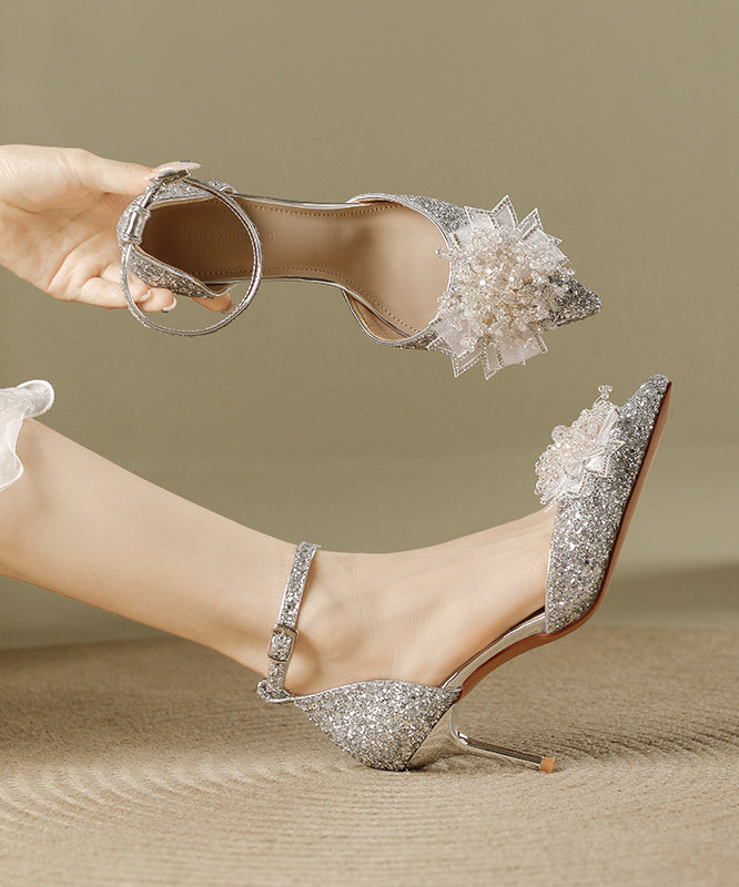 Stiletto Pointed High Fashion Sequins Toe Splicing Silver Heels