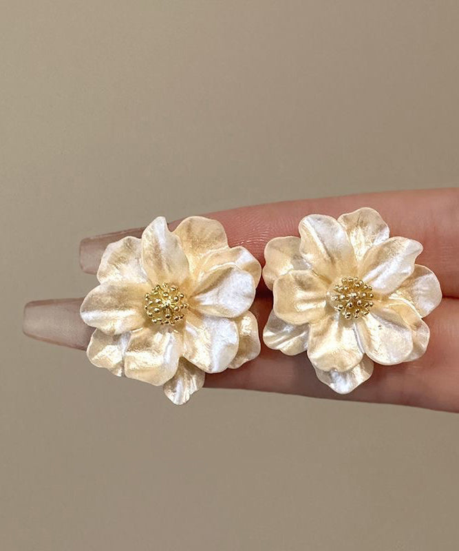 Copper Camellia Fashion Beige Acrylic Alloy Flower Stud Stylish