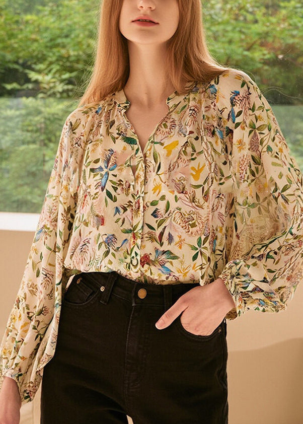 Lantern Shirts Print Fashion Neck Sleeve V