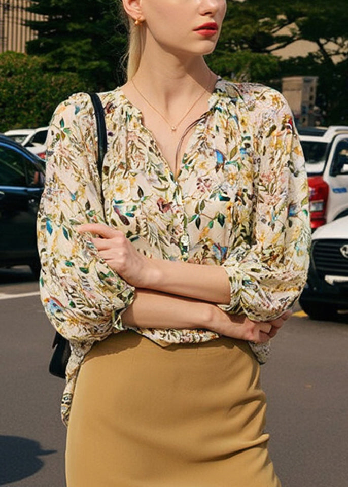 Lantern Shirts Print Fashion Neck Sleeve V