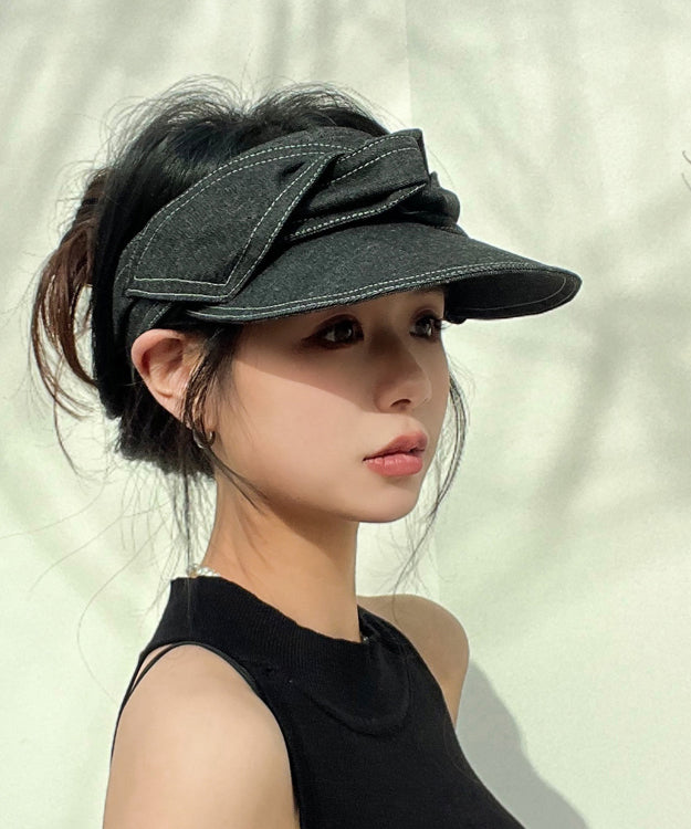 Fashion Versatile Black Gray Bow Denim Empty Top Hat YU1012