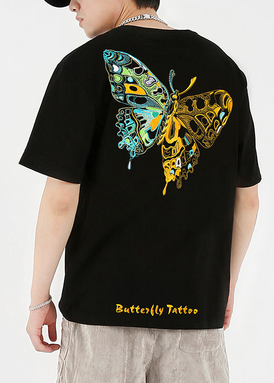 T Summer Fashion Shirts Cotton Embroideried White Butterfly