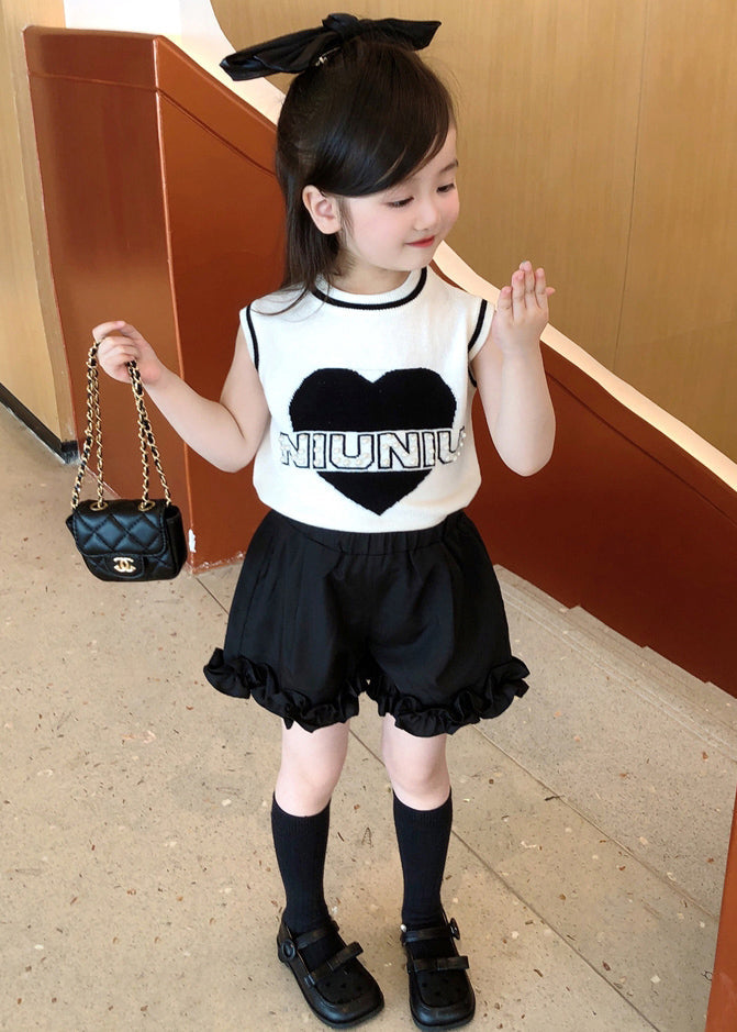 Fashion White O-Neck Baby Girls Vest And Shorts Two Pieces Set Sleeveless SS1023