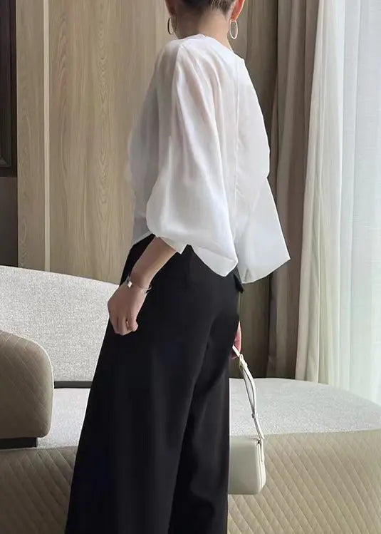 Fashion White V Neck Asymmetrical Silk Thin Shirts Spring Ada Fashion