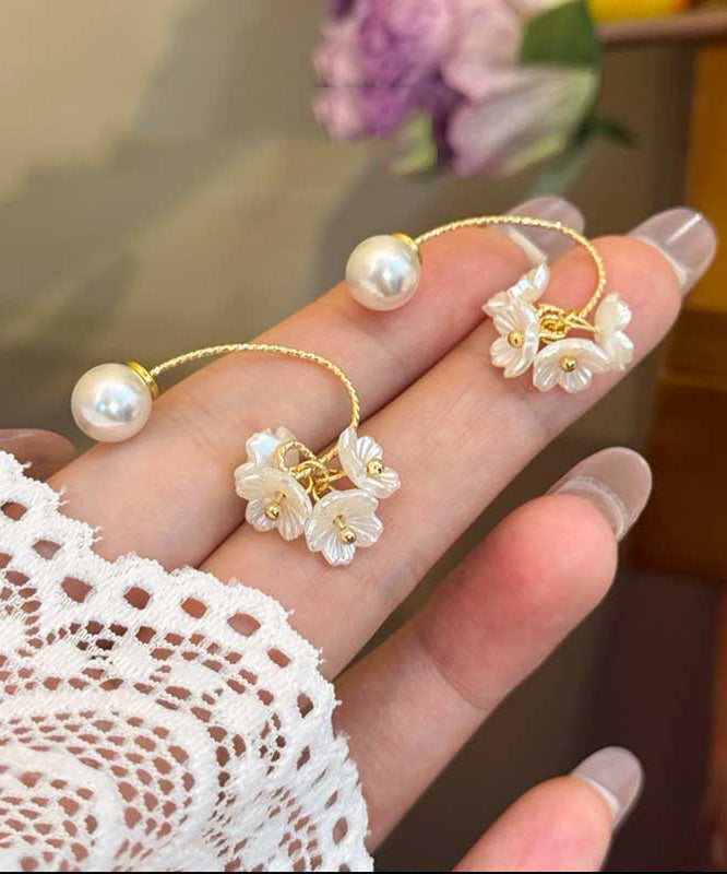 Pearl Floral Yellow Acrylic Hoop Alloy Earrings Fashion