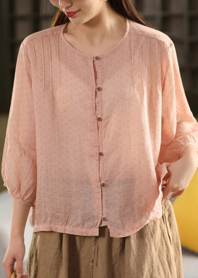 Yellow Fashion Button O Neck Linen Summer Top