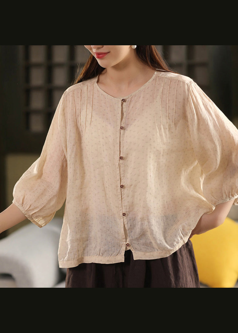 Yellow Fashion Button O Neck Linen Summer Top