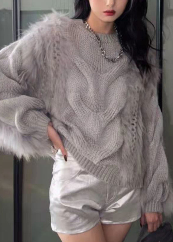 Knit Fur Cozy Fluffy Cotton Sweaters Fashion Yellow Fuzzy O-Neck