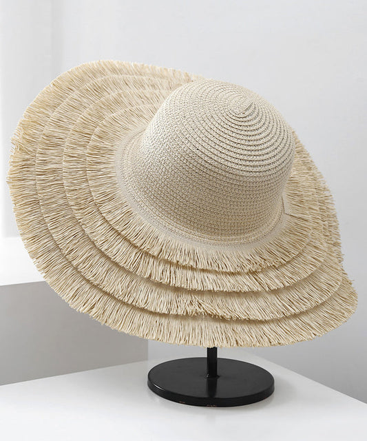 Beige Hat Summer Woven Big Female Tassel Straw Edge Sunshade