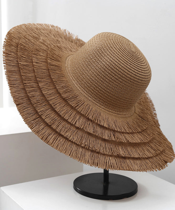 Beige Hat Summer Woven Big Female Tassel Straw Edge Sunshade