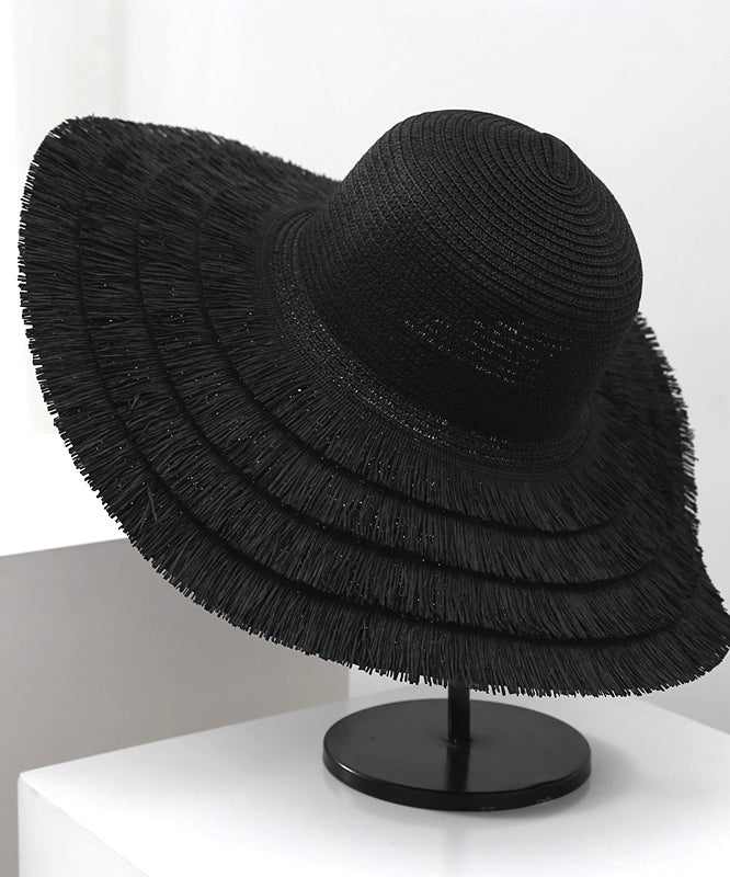 Beige Hat Summer Woven Big Female Tassel Straw Edge Sunshade
