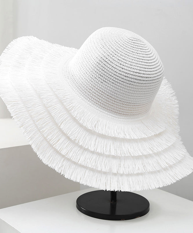 Beige Hat Summer Woven Big Female Tassel Straw Edge Sunshade