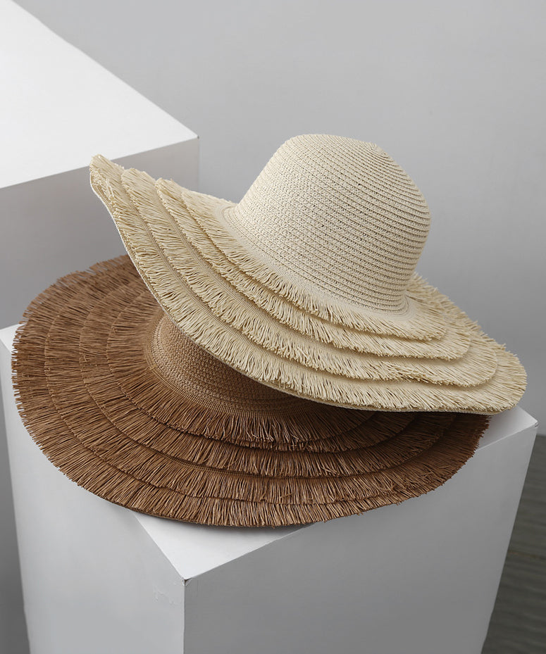 Beige Hat Summer Woven Big Female Tassel Straw Edge Sunshade