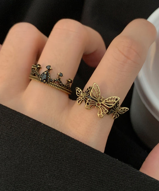 Butterfly Out Piece Rings Ancient Metal Crown Hollow Two Gold Set Fine