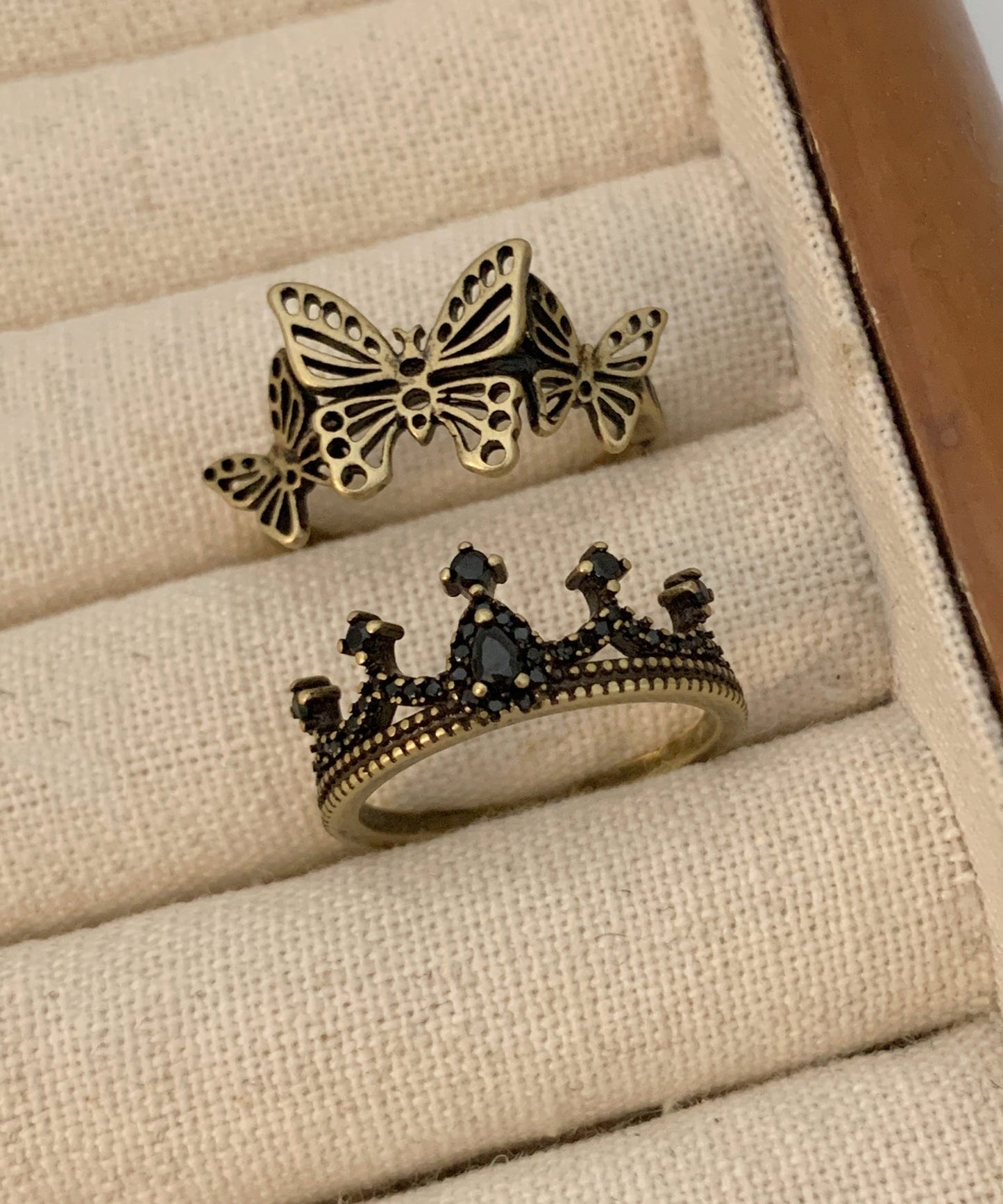 Butterfly Out Piece Rings Ancient Metal Crown Hollow Two Gold Set Fine