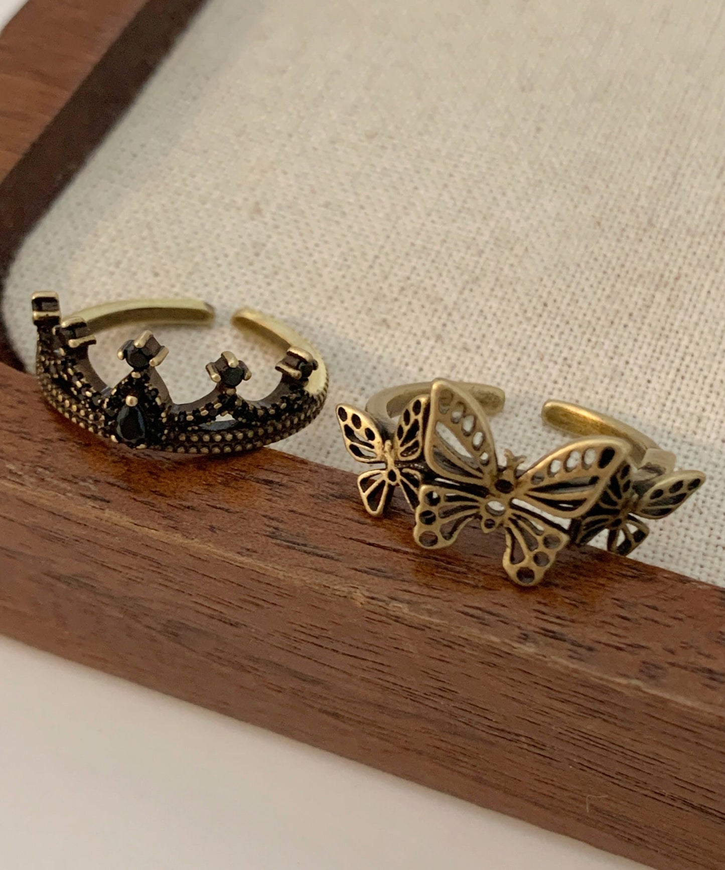 Butterfly Out Piece Rings Ancient Metal Crown Hollow Two Gold Set Fine