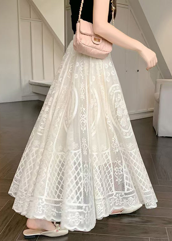 Embroidered Skirt Elastic Lace Summer Fine Waist Apricot