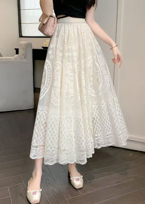 Embroidered Skirt Elastic Lace Summer Fine Waist Apricot