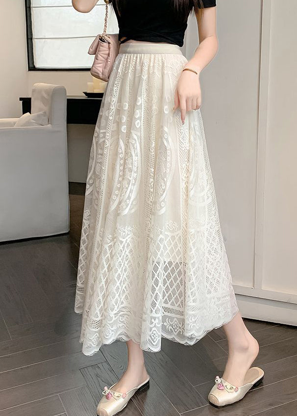 Embroidered Skirt Elastic Lace Summer Fine Waist Apricot
