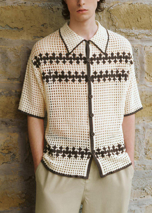 Knit Fine Out Summer Polo Hollow Apricot Men Shirt