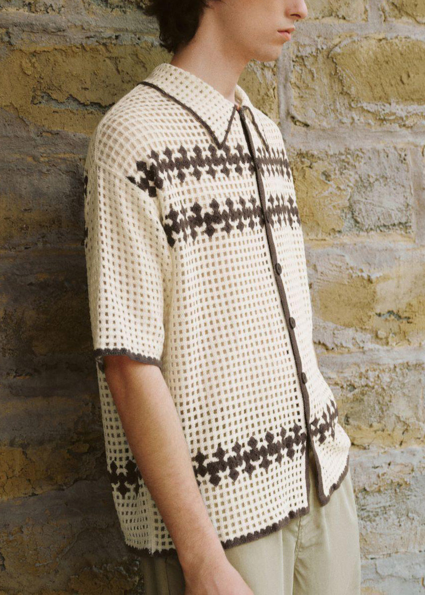 Knit Fine Out Summer Polo Hollow Apricot Men Shirt