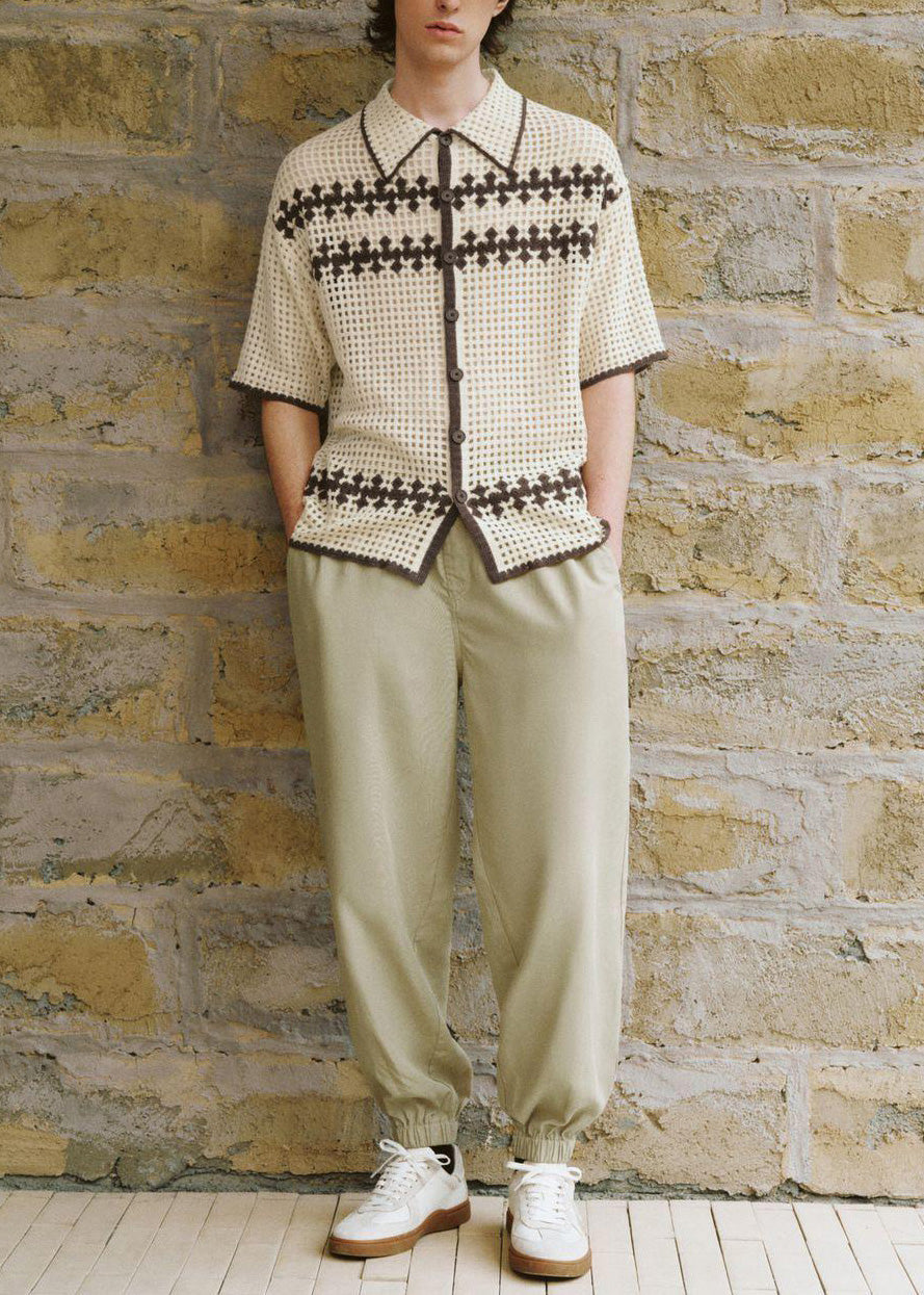 Knit Fine Out Summer Polo Hollow Apricot Men Shirt