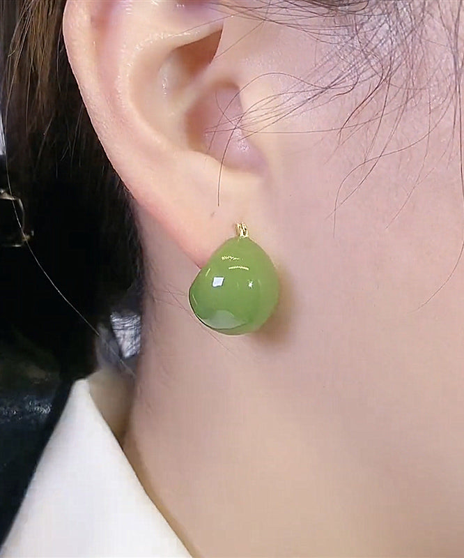 Fine Avocado Green Alloy Gem Stone Round Stud Earrings WF024