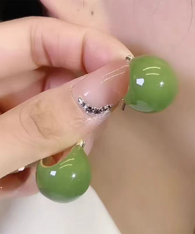 Fine Avocado Green Alloy Gem Stone Round Stud Earrings WF024