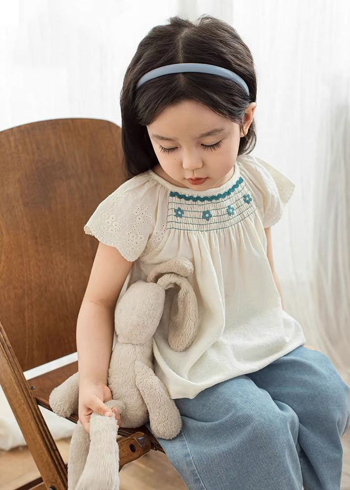 Fine Beige O-Neck Patchwork Kids T Shirt Short Sleeve SS1026