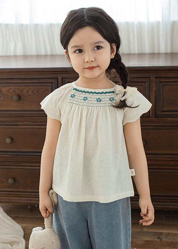 Fine Beige O-Neck Patchwork Kids T Shirt Short Sleeve SS1026