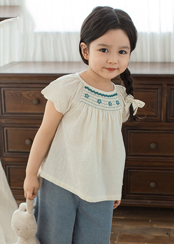 Fine Beige O-Neck Patchwork Kids T Shirt Short Sleeve SS1026