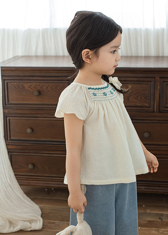 Fine Beige O-Neck Patchwork Kids T Shirt Short Sleeve SS1026