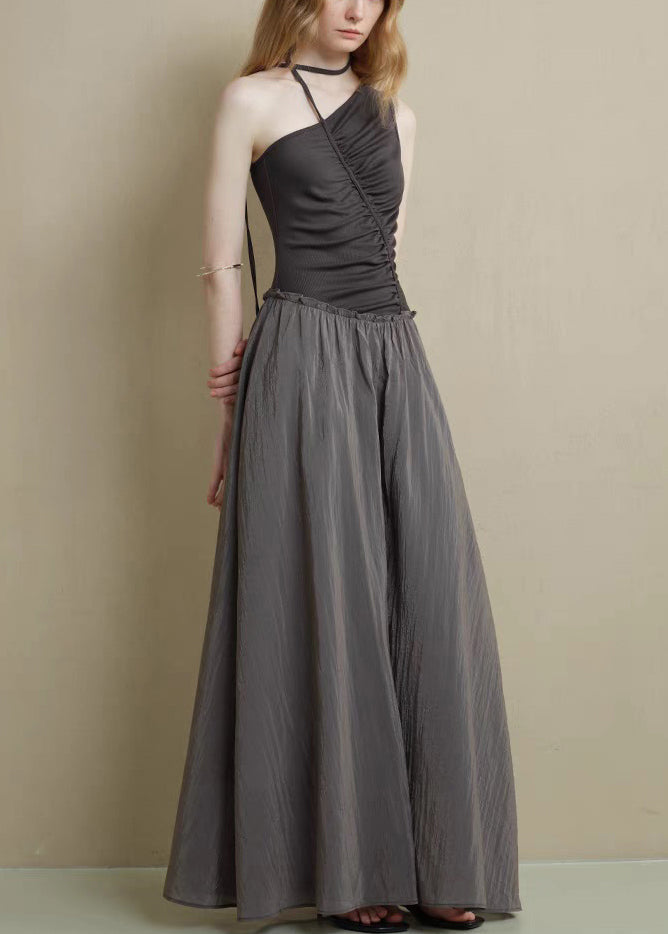 Black Asymmetrical Cotton Ruffled Long Patchwork Knitting Fine