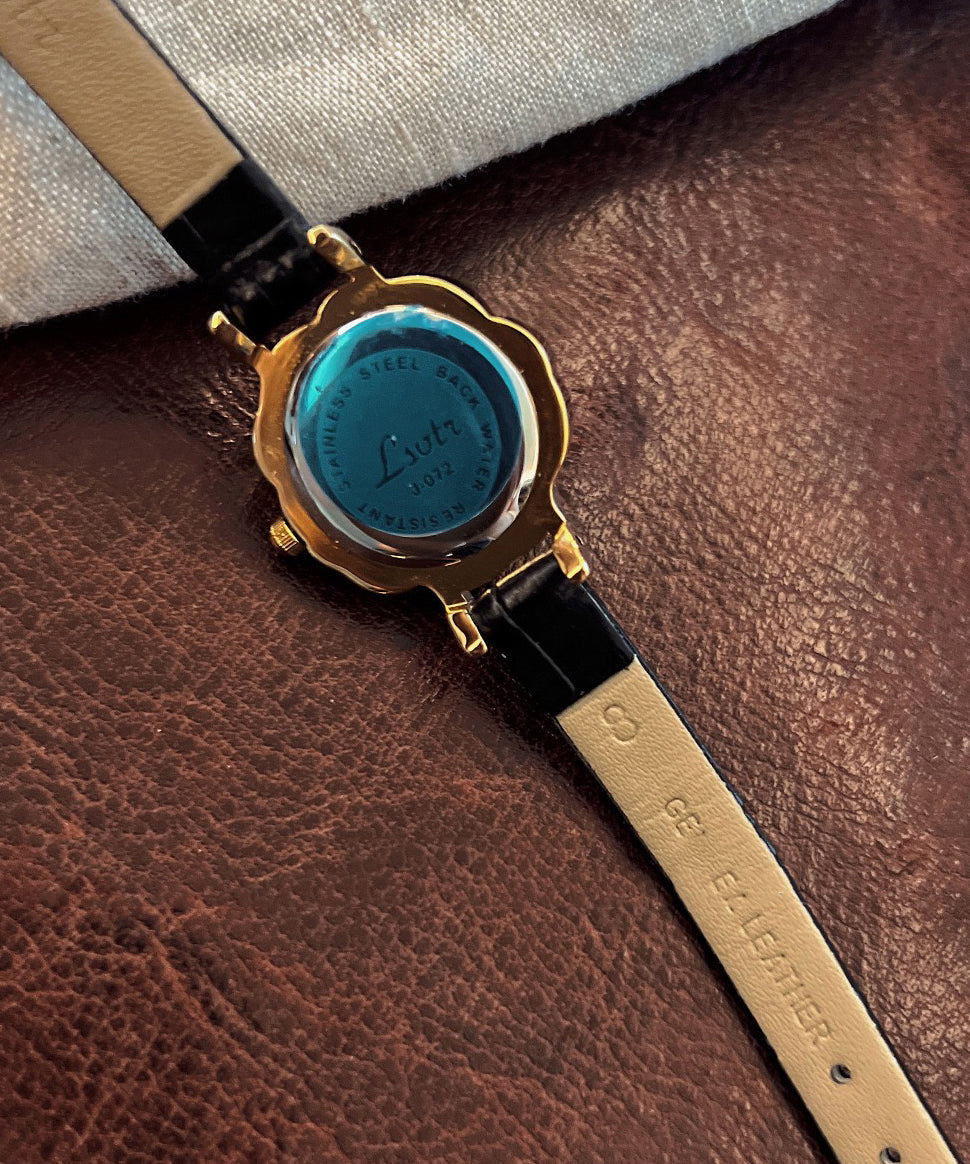 Leather Black Organic Glass Alloy Watches Quartz Fine Movement