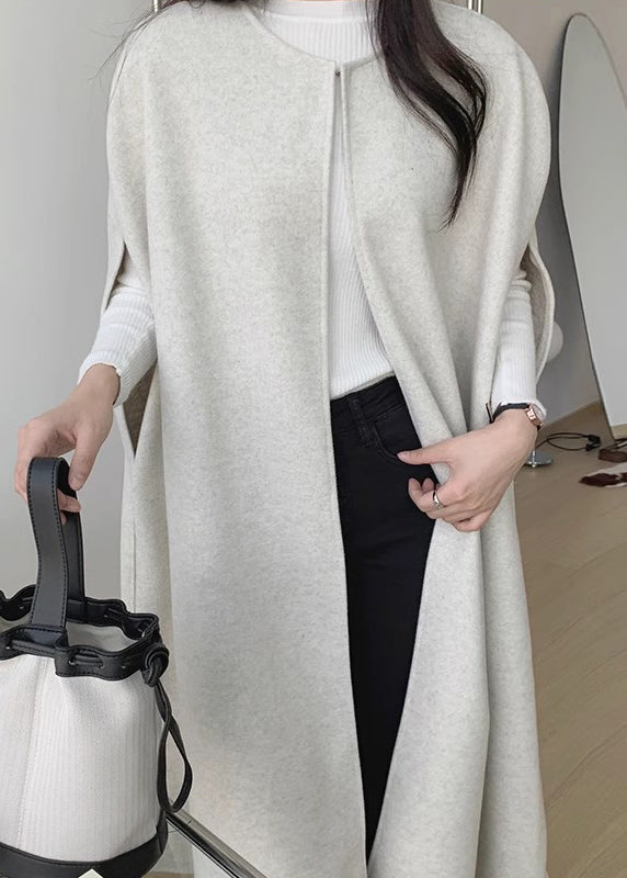 Fine Black O Neck Woolen Coats Cloak Sleeves WO026