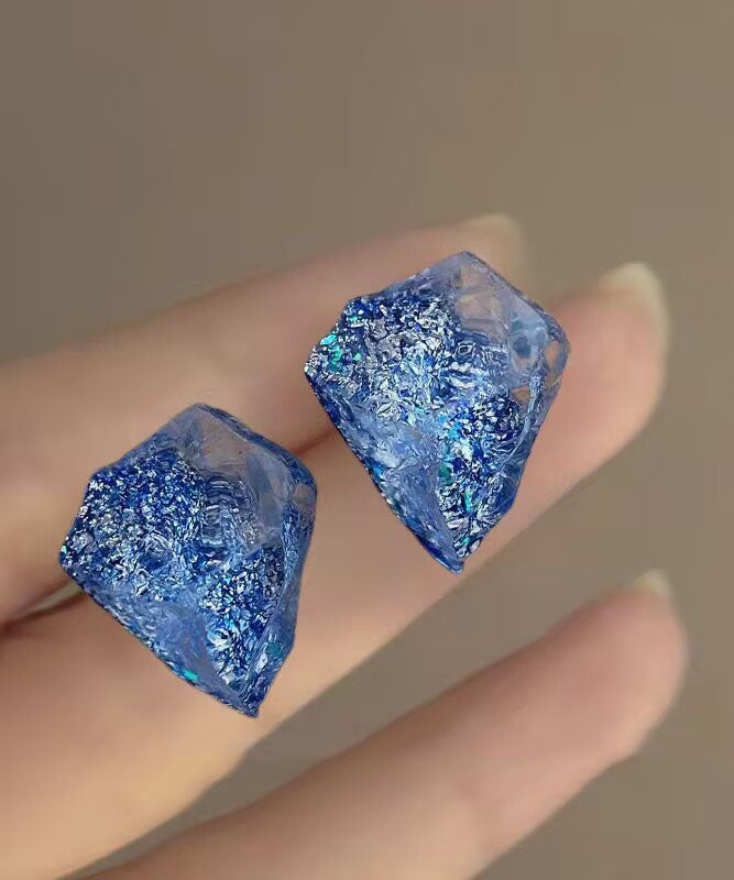 Crystal Asymmetrical Fine Stud Earrings Blue Alloy