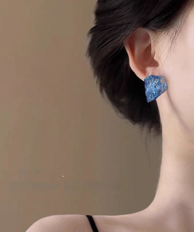 Crystal Asymmetrical Fine Stud Earrings Blue Alloy